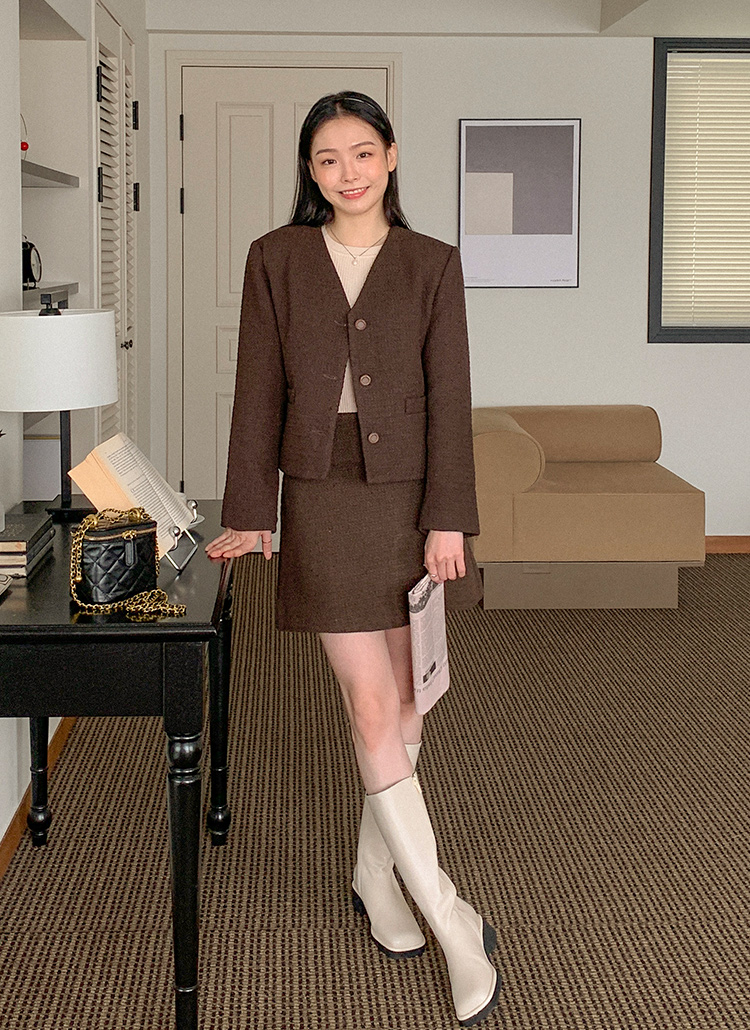 ノーカラージャケット&ミニスカートSET | レディースファッション通販