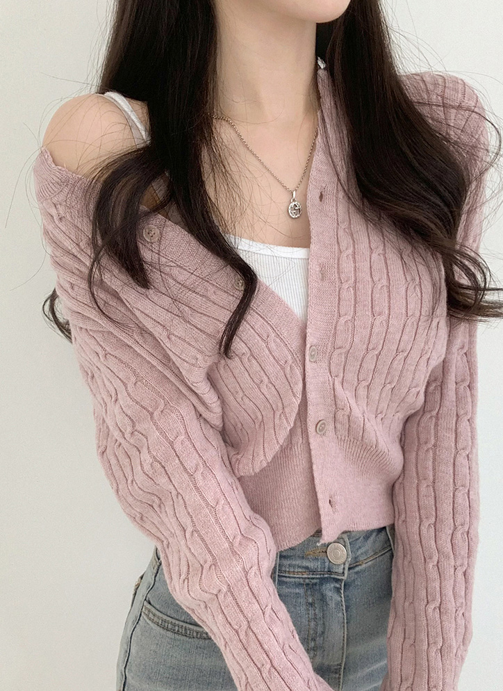 10/23まで！ミニマルケーブルニットカーディガン*dholic*グレー dholic - dholic ミニマルケーブルニットカーディガンの通販 by