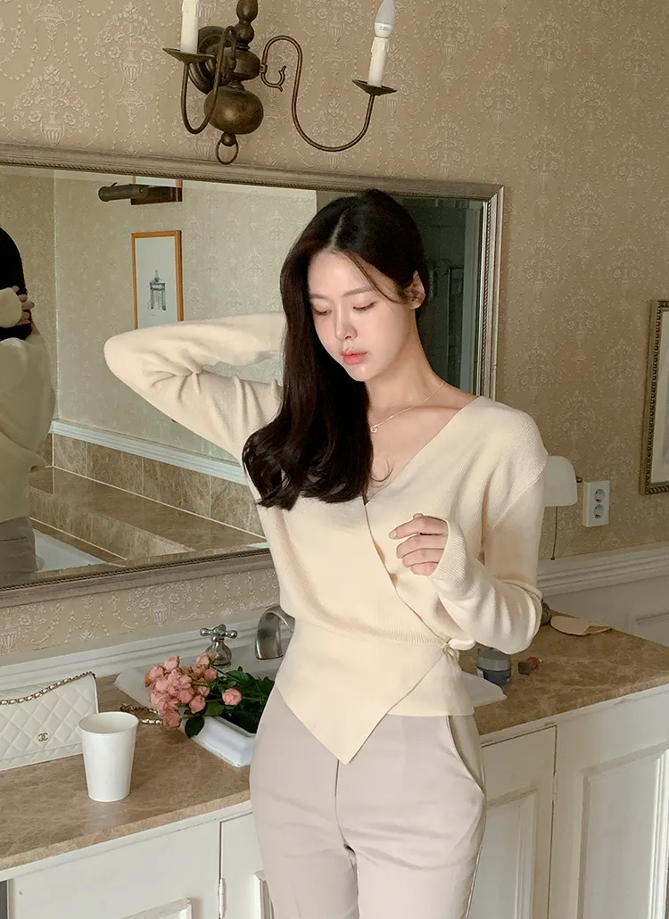 サイドボタンリボンラップニットカーディガン | レディース  