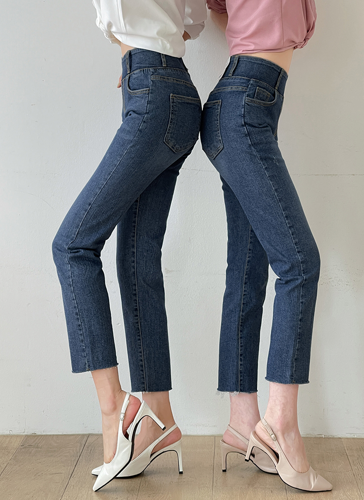 2TYPEハイウエストゴムデニムパンツ | レディースファッション