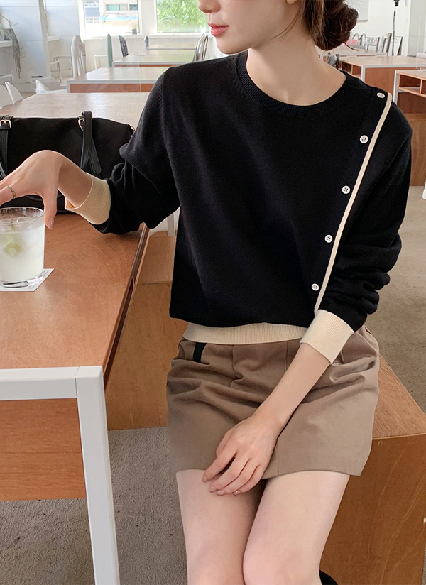 ボタンポイントバイカラーニット レディースファッション通販 Dholic