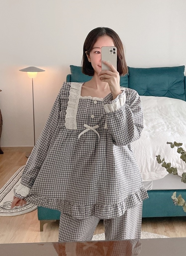 ギンガムチェックフリルパジャマ上下SET | レディースファッション通販