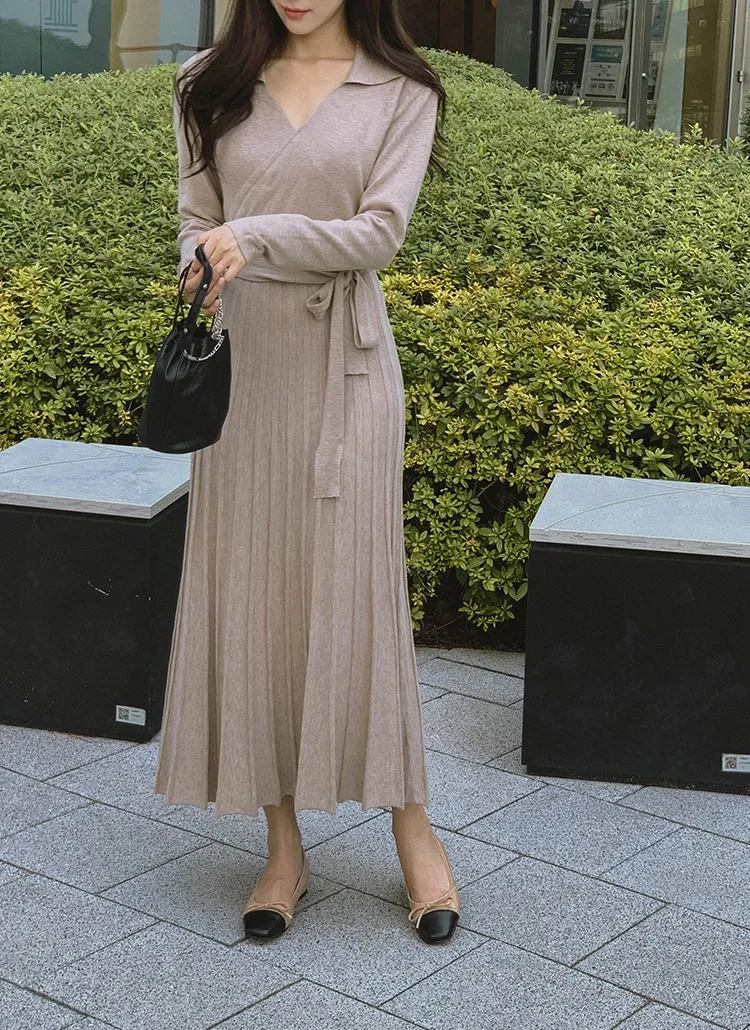 ポイントプリーツフロントノットワンピース （手洗い可能〉麻混 ノット  