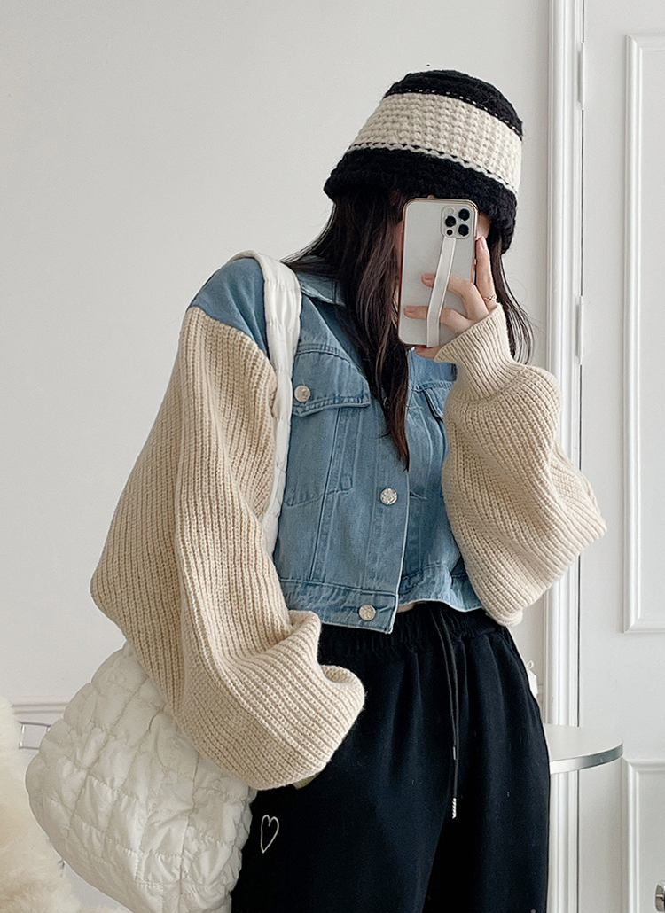 配色ニットスリーブデニムジャケット | レディースファッション通販