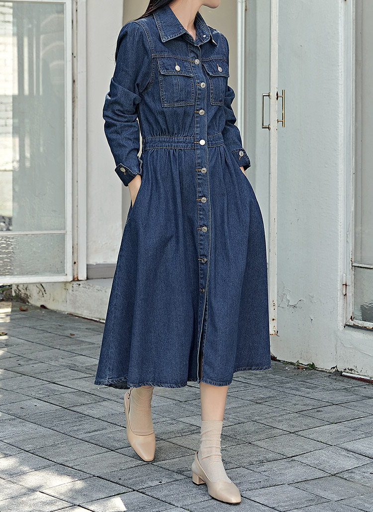 ✨激レア柄✨未使用 プリーツプリーズ デニム転写シャツワンピース 2WAY ４ 小さいサイズ 2WAYデニムロングシャツワンピース 低身長さん