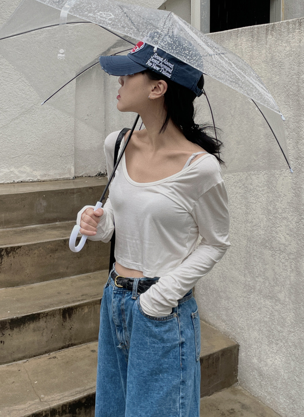 ワイドネッククロップド長袖Tシャツ・p434388