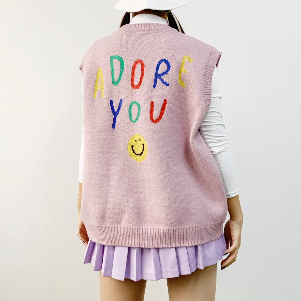 バックカラフルレタリングニットベスト | voer | 詳細画像6