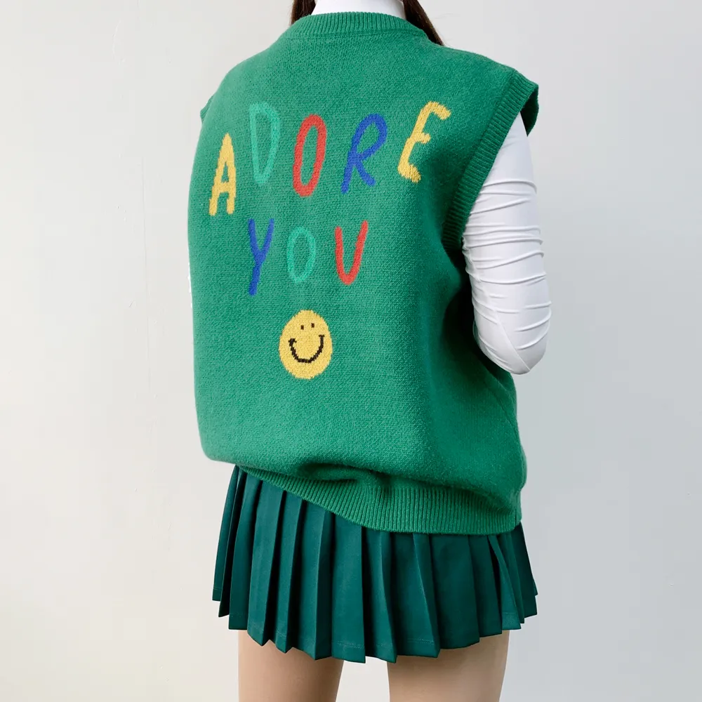 バックカラフルレタリングニットベスト | voer | 詳細画像11