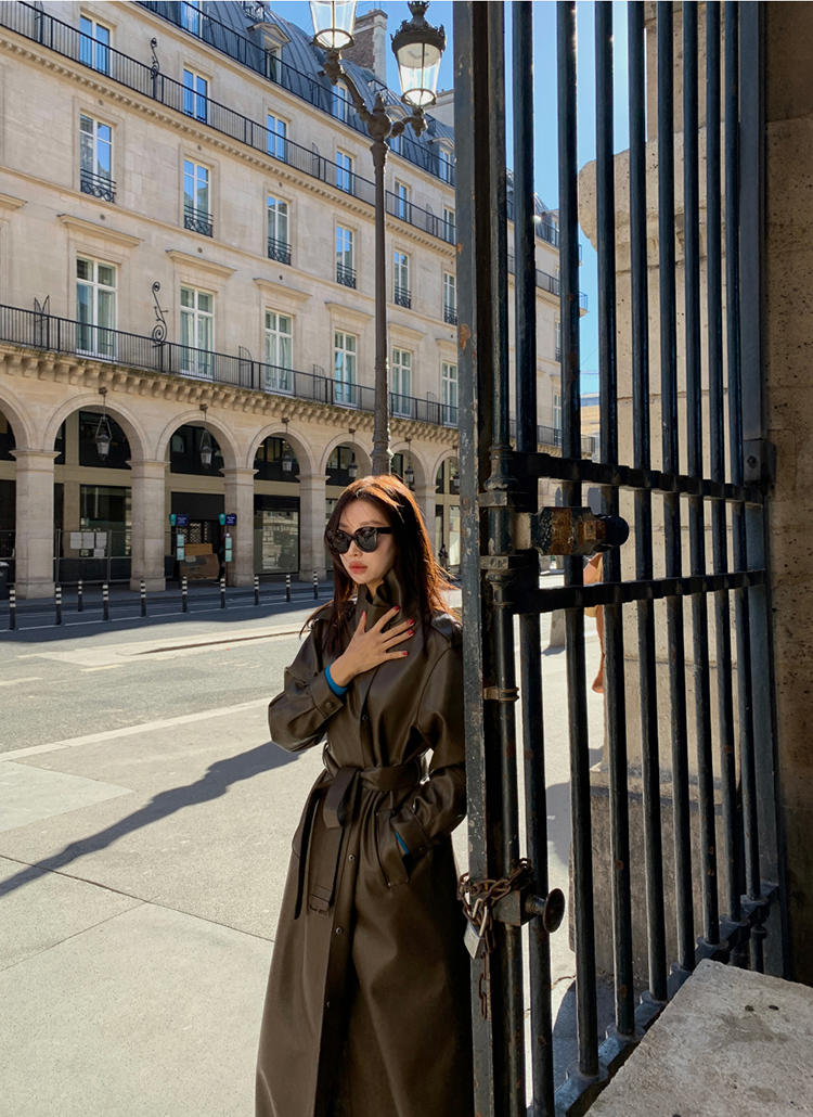 ベルト付レザー調ロングコート | レディースファッション通販 - DHOLIC