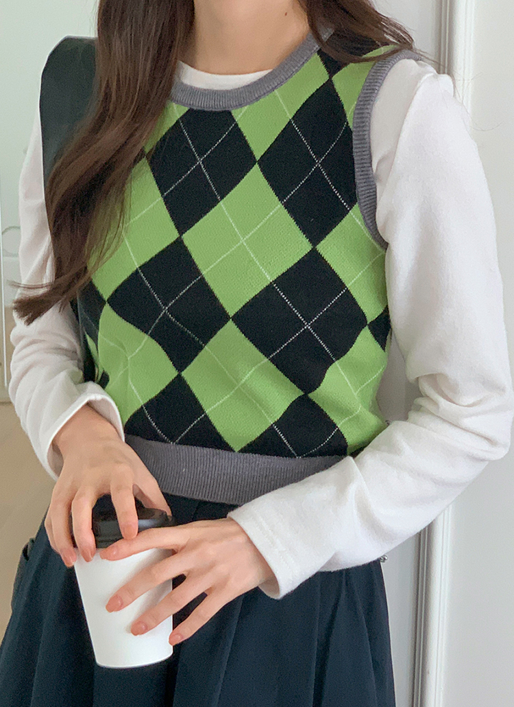 アーガイルパターン ニットベスト レディース RAGEBLUE（レイジブルー） ベスト ジレ アーガイルVネックニットベスト