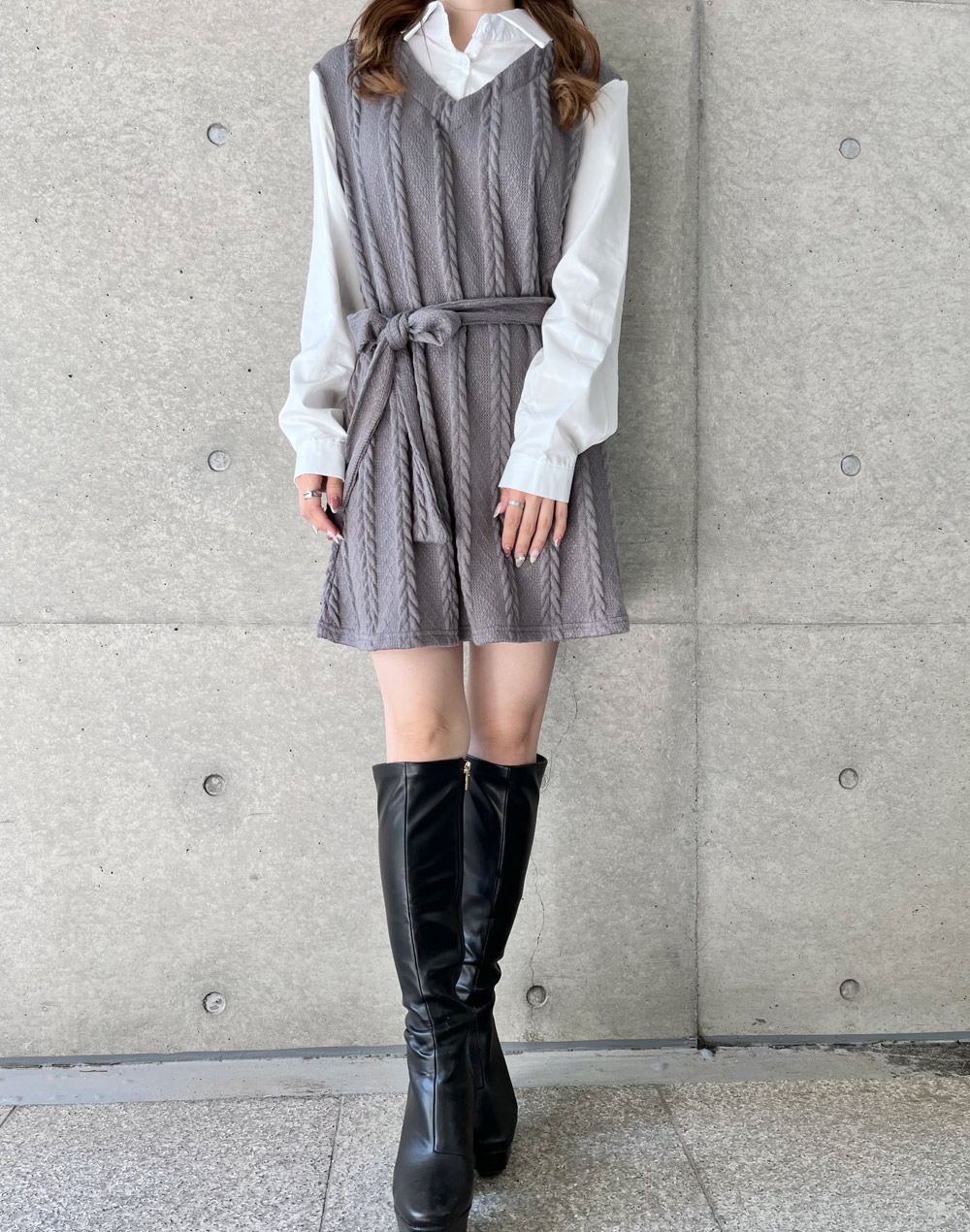 シャツドッキングニットワンピース | レディースファッション通販 - DHOLIC