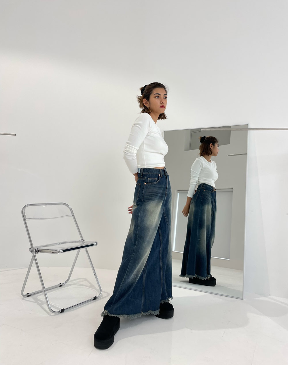 ★Christian Dior ロングデニムプリーツスカートF36★ ☆Christian Dior ロングデニムプリーツスカートF36☆ 洗える
