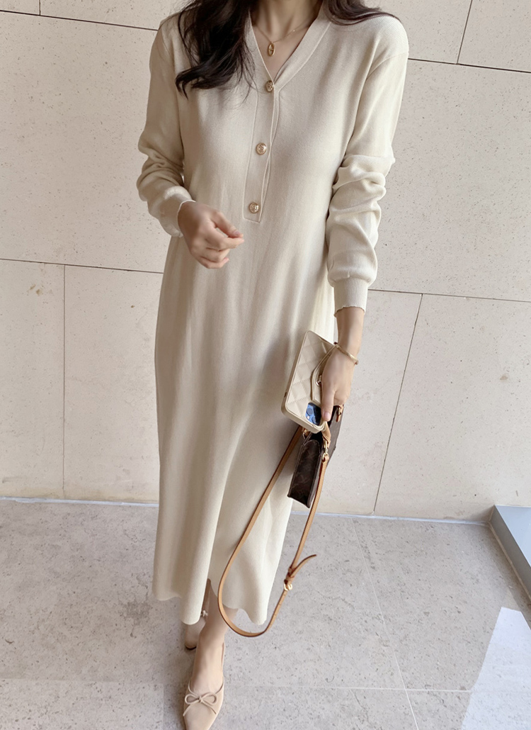 ハーフボタンvネックニットワンピース レディースファッション通販 Dholic