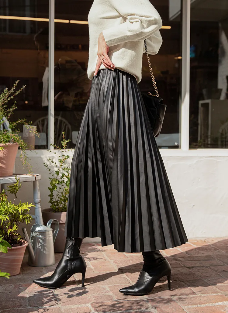ロングエコレザープリーツスカート | レディースファッション通販 - DHOLIC 