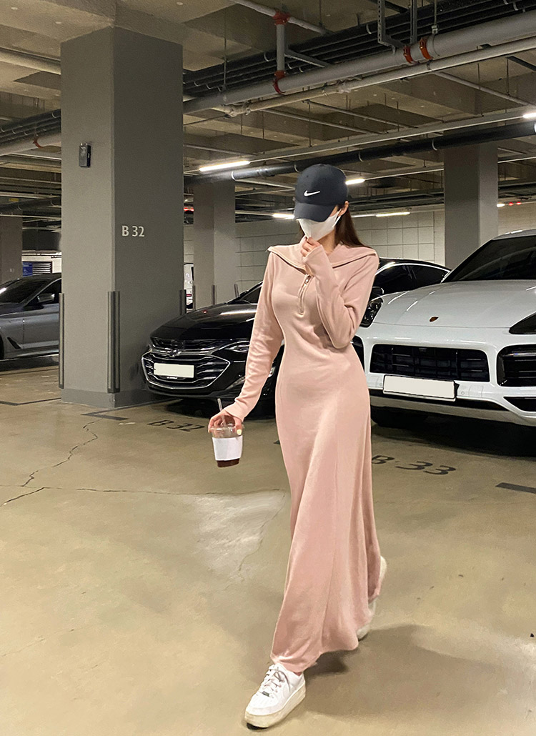 ハーフジップカラーリブワンピース レディースファッション通販 Dholic