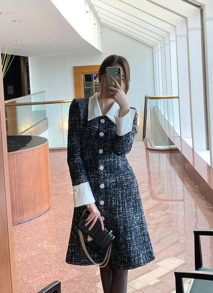 配色カラーツイードワンピース | レディースファッション通販