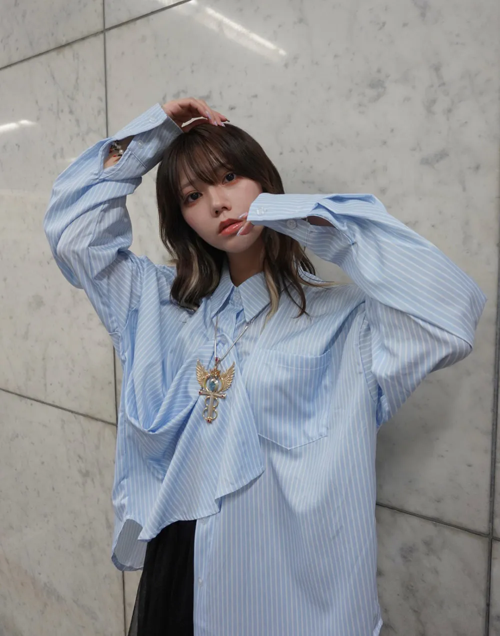 オフショルストライプシャツ | レディースファッション通販 - DHOLIC 