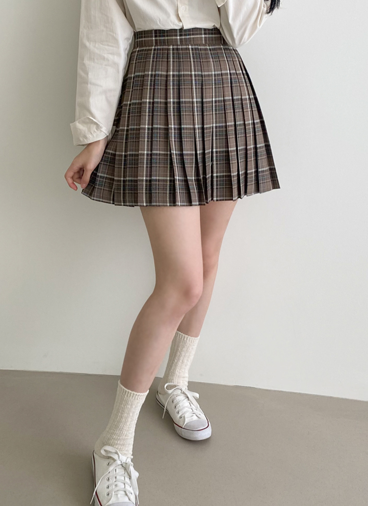バックゴムプリーツチェックミニスカート | レディースファッション  