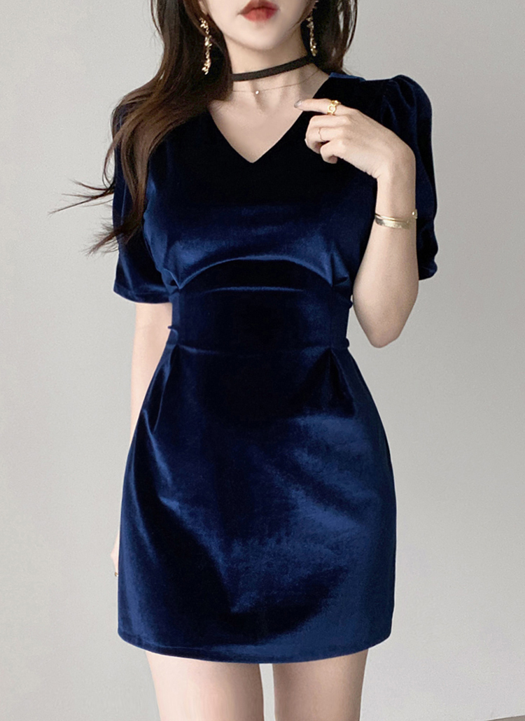 バックリボン半袖ベロアワンピース | レディースファッション通販 - DHOLIC