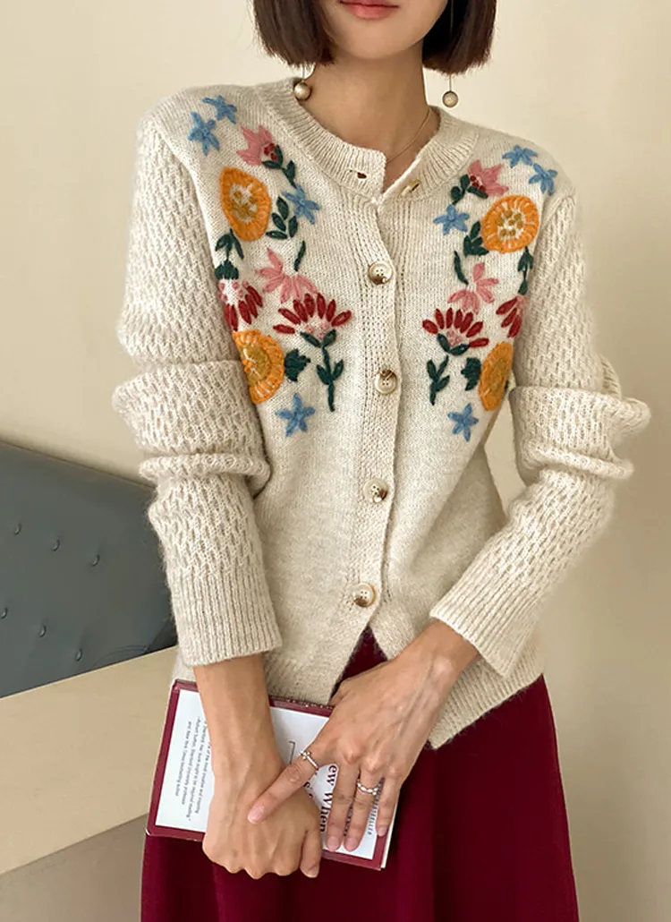 カラフルフラワー刺繍カーディガン | レディースファッション通販 - DHOLIC