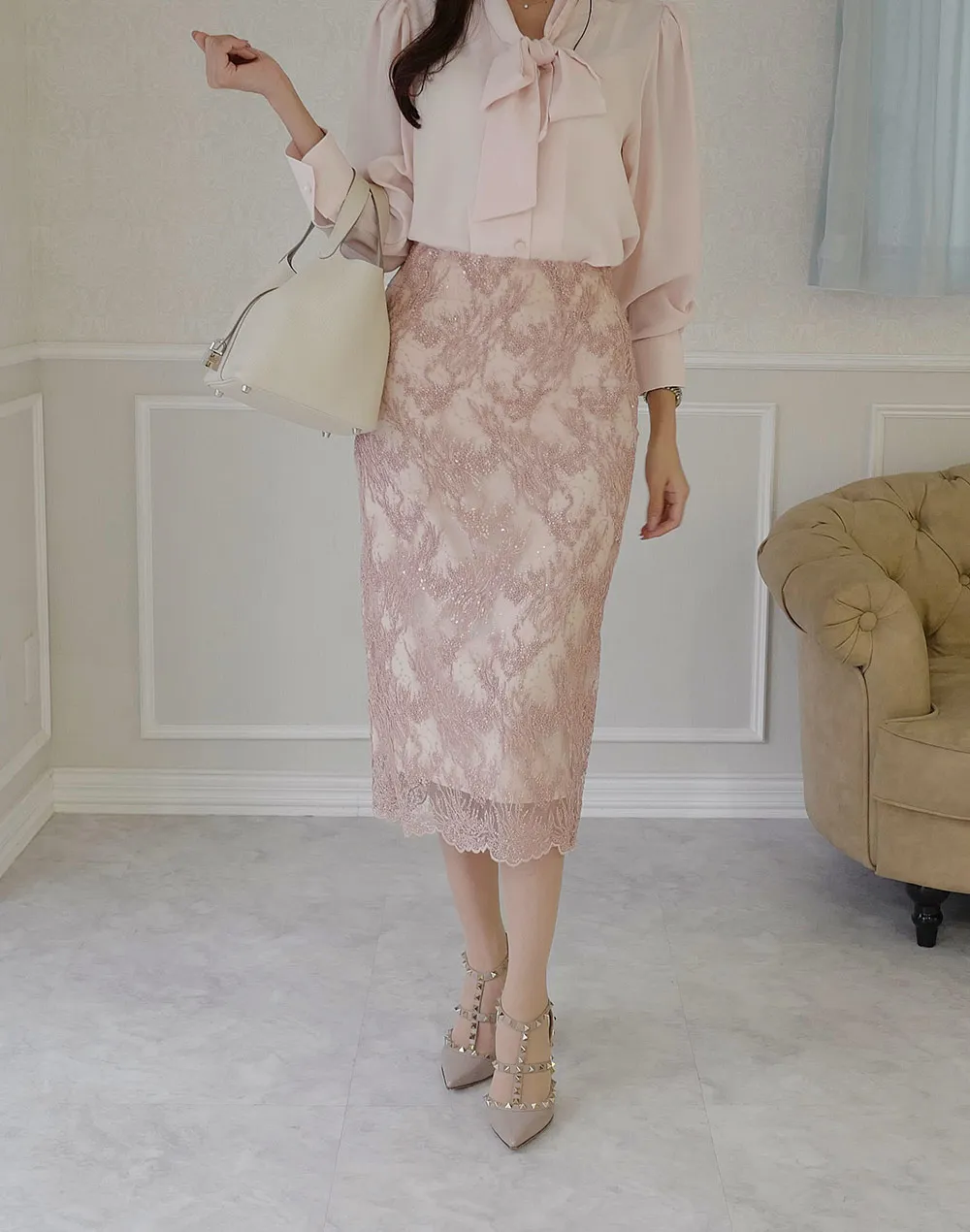 ビーズ刺繍レーススカート | レディースファッション通販 - DHOLIC 