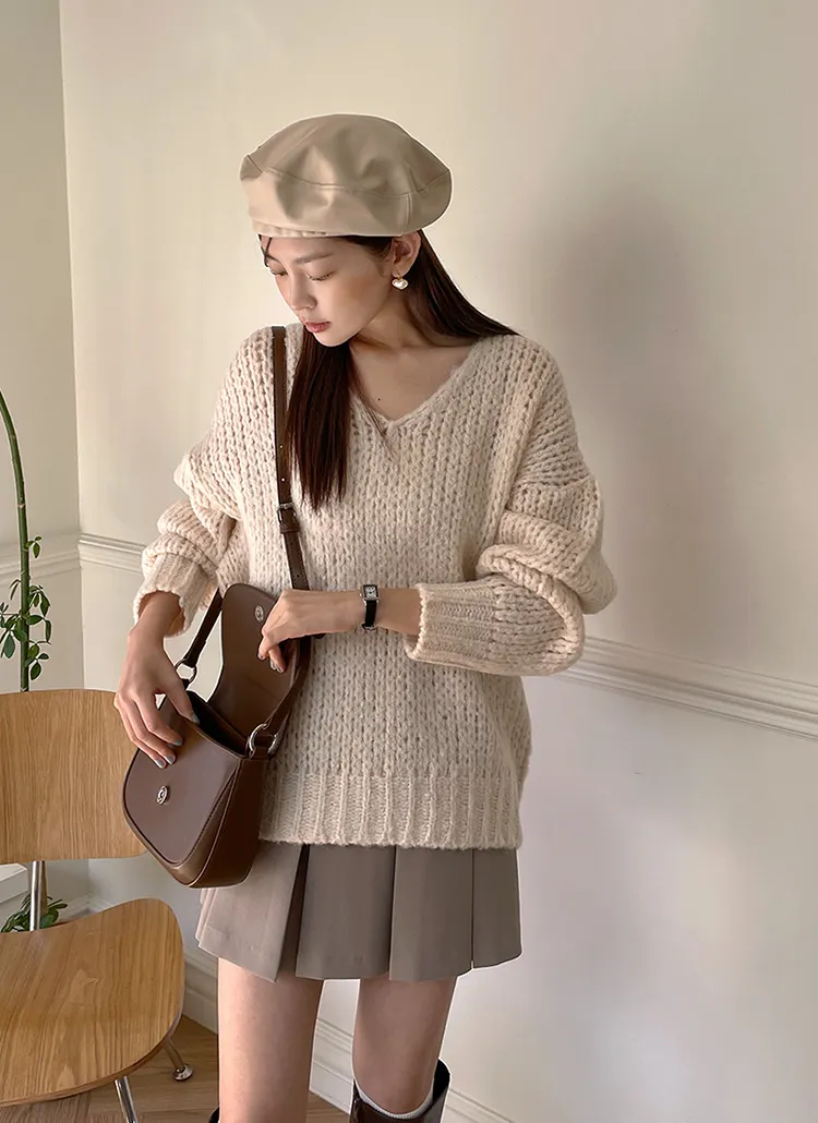 ウール混Vネックルーズニット | DHOLIC | 詳細画像1