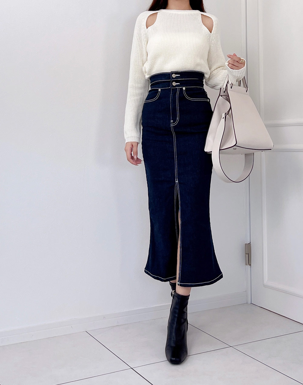 ハイウエストスリムデニムスカート | レディースファッション通販 - DHOLIC