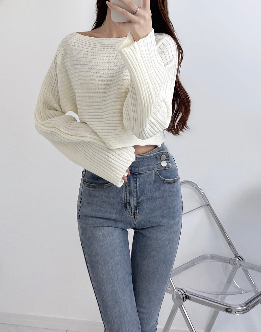 ダブルボタンハイウエストスキニーデニムパンツ | レディース ダブルボタンハイウエストスキニーデニムパンツ | レディース
