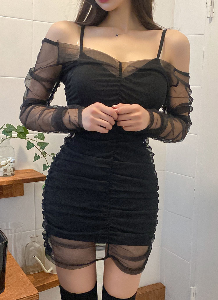 カップ内蔵スリップ付シースルーワンピース レディースファッション通販 Dholic