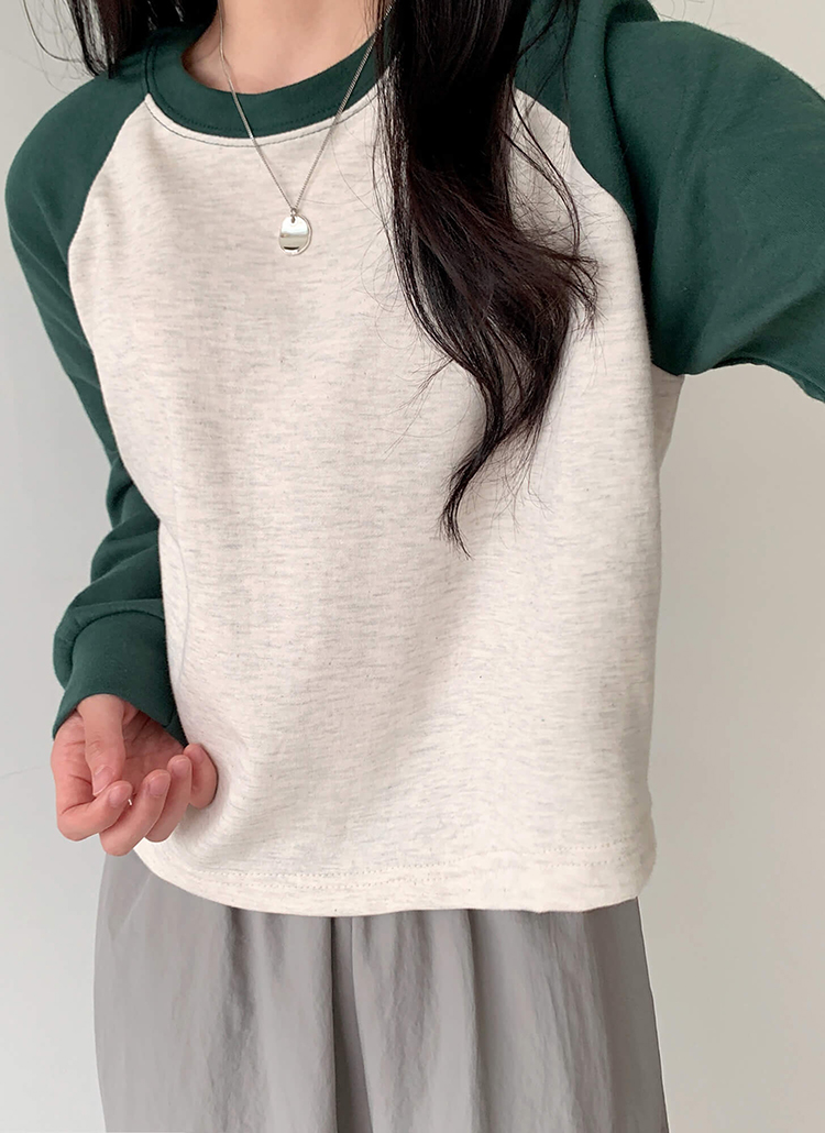 配色ラグランスリーブコットンTシャツ | レディースファッション通販