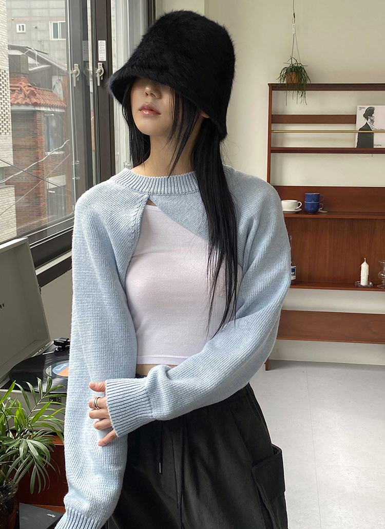 【おまとめ2点✨️】UN3D. アシメショートニットトップ ベスト ブルー 変形 UN3D.（アンスリード）の「アシメショートニットトップ（ニット