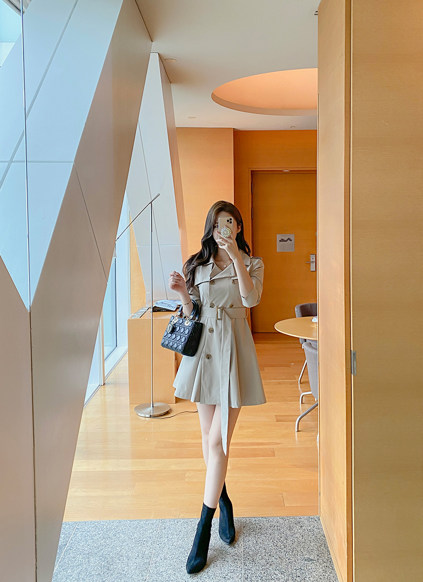 ベルト付トレンチ風ワンピース | レディースファッション通販 - DHOLIC