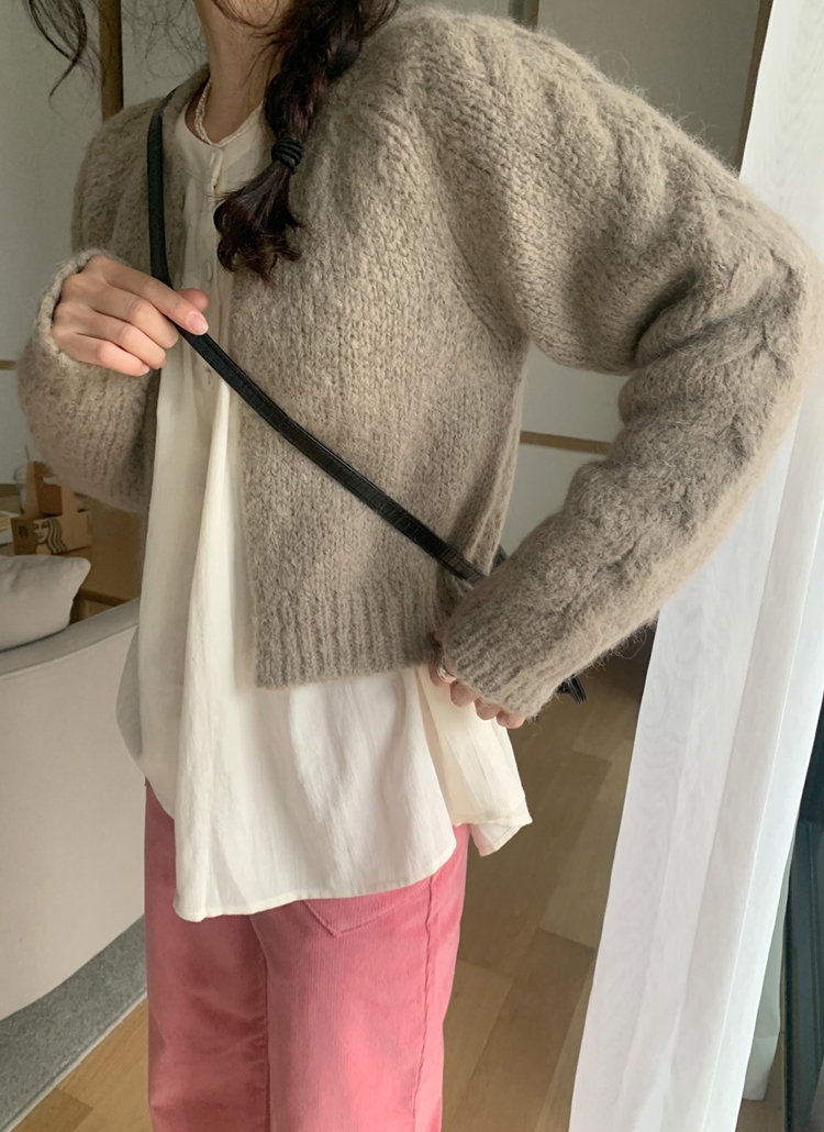 Mila Owen ミラ オーウェン千鳥柄アルパカ混シャギーニット