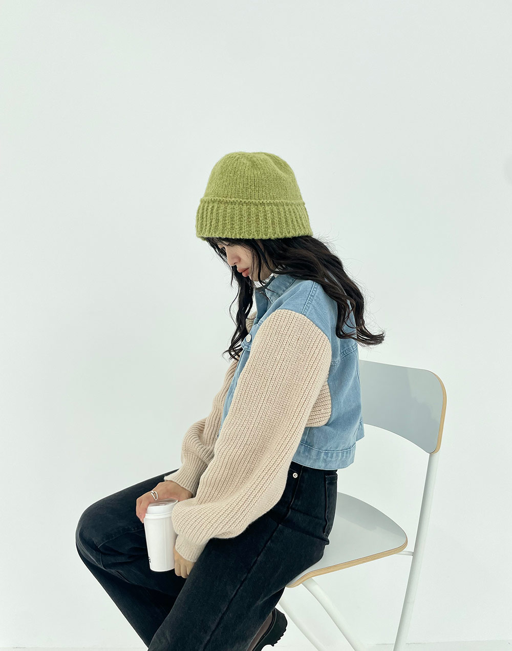 ニットスリーブショートデニムジャケット | レディースファッション