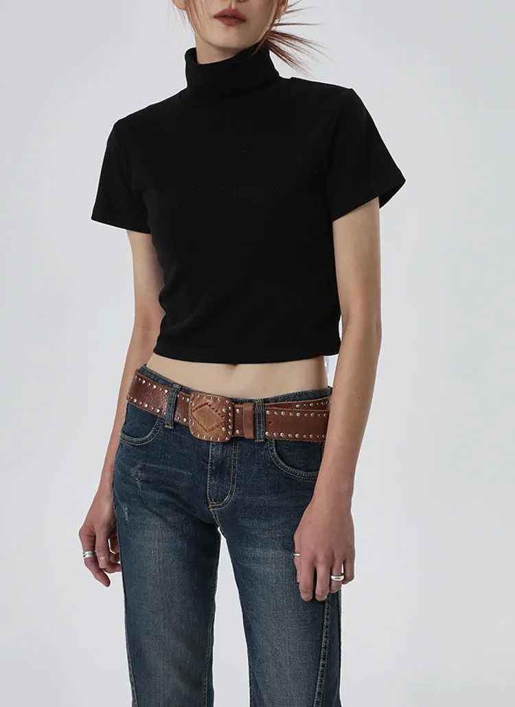 ハイネッククロップド半袖Tシャツ | blackup | 詳細画像1