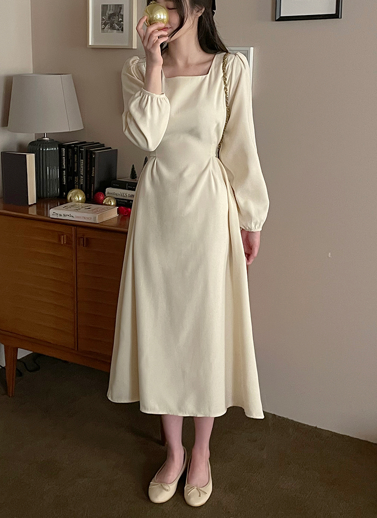 起毛スクエアネックパフスリーブワンピース | レディースファッション