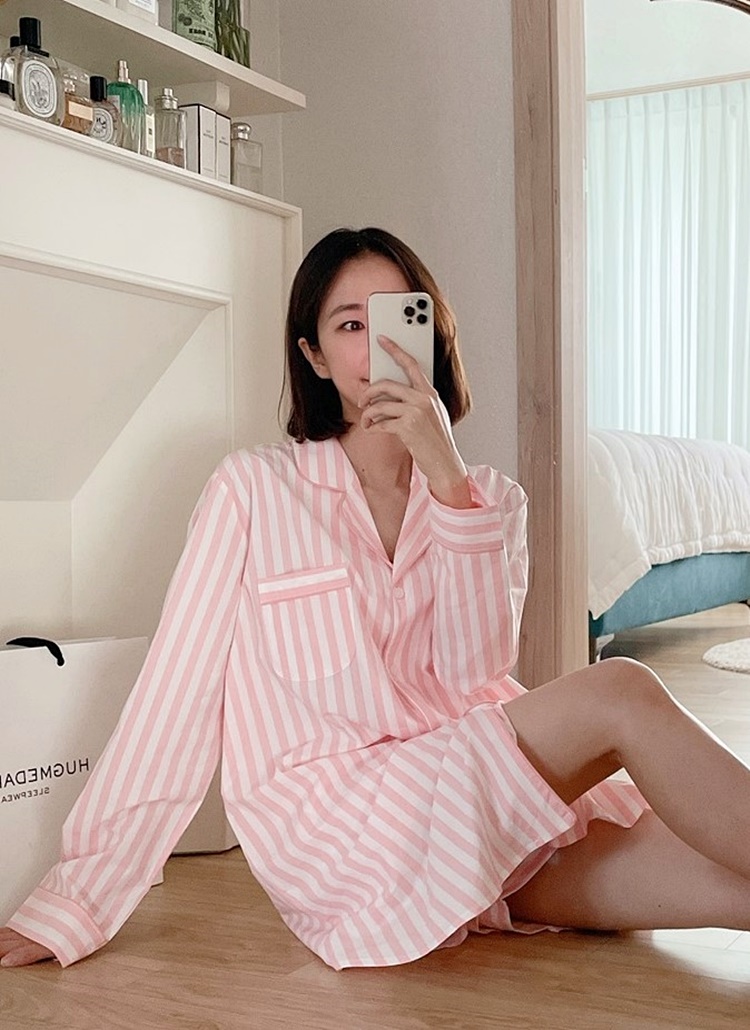 カラーネックストライプパジャマ上下SET | レディースファッション通販