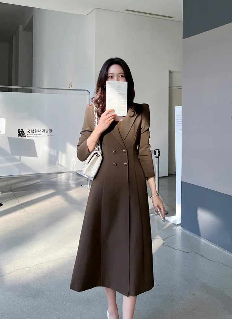 ダブルボタンテーラードカラーワンピース | レディースファッション  