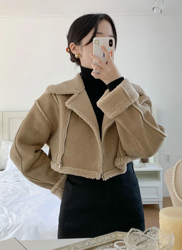 クロップドムートンジャケット | レディースファッション通販 - DHOLIC 