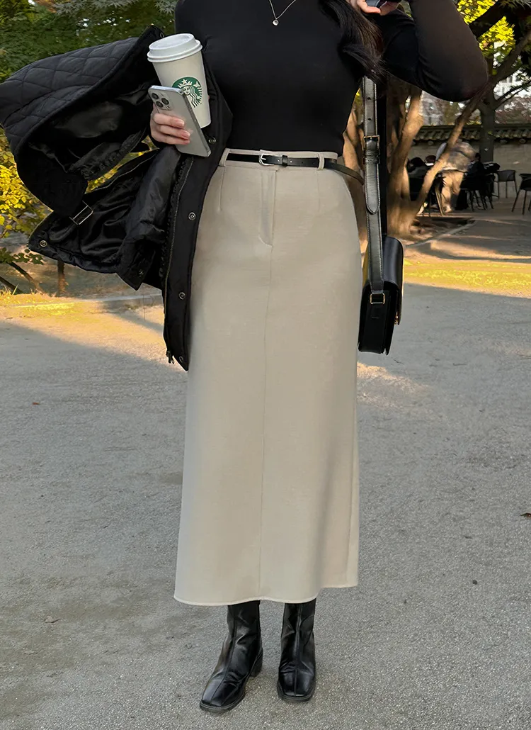 ベルト付バックスリットストレートスカート | レディースファッション  