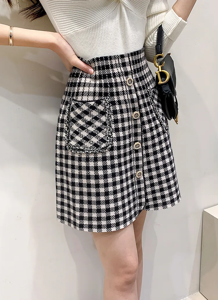 フロントボタンチェックニットスカート | minagram | 詳細画像1