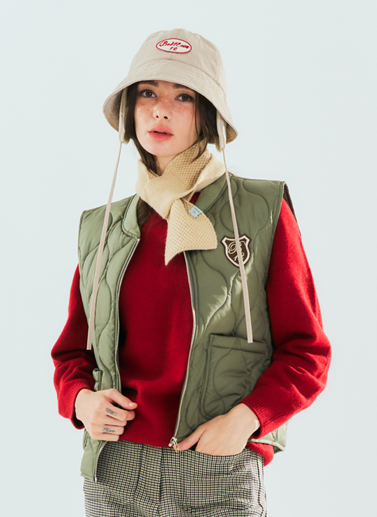 キルティングジップアップベスト(khaki) | レディースファッション通販