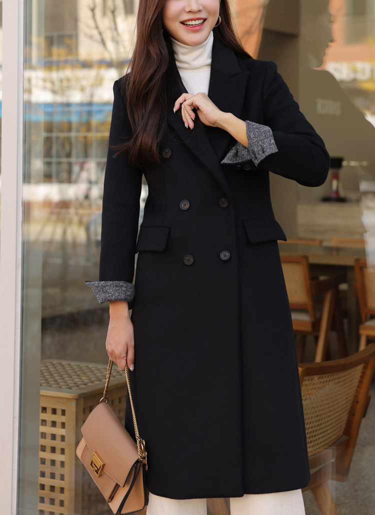 ウール混紡 ダブルブレスト ロングコート
