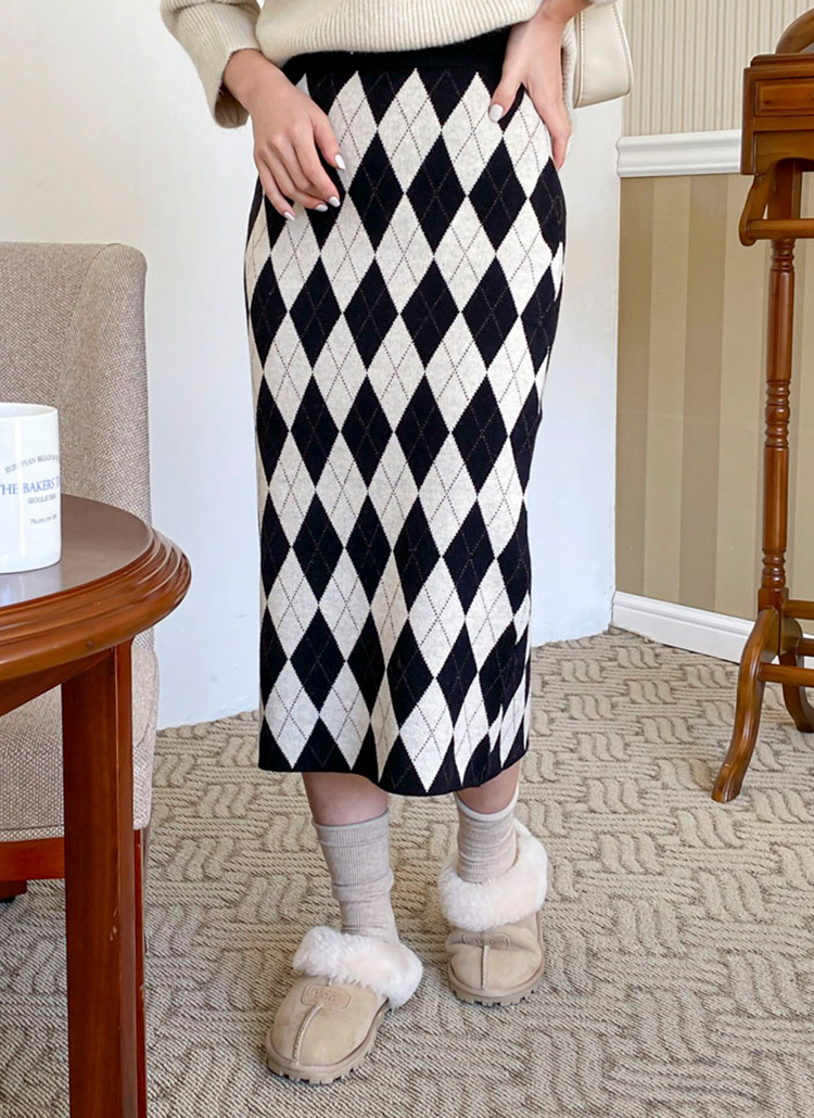 【45R】アルパカ混 シェットランド フェアアイル柄ニットスカート インディゴ アーガイルニットスカート | レディースファッション通販 - DHOLIC