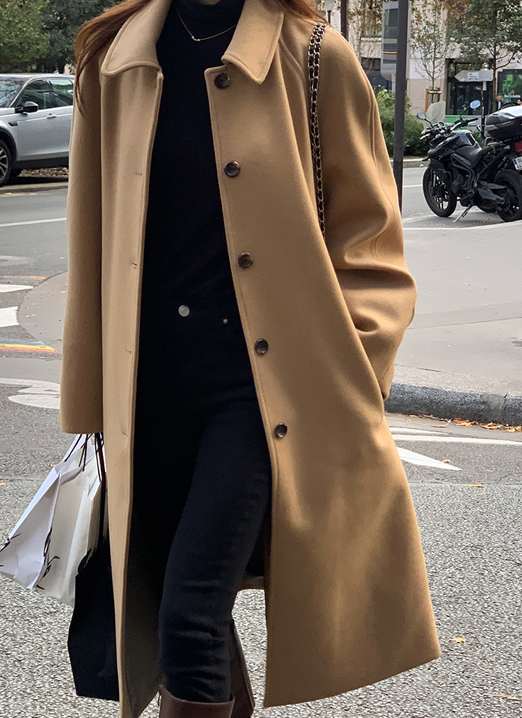 ストラップ付ウール混ラグランスリーブコート | レディース