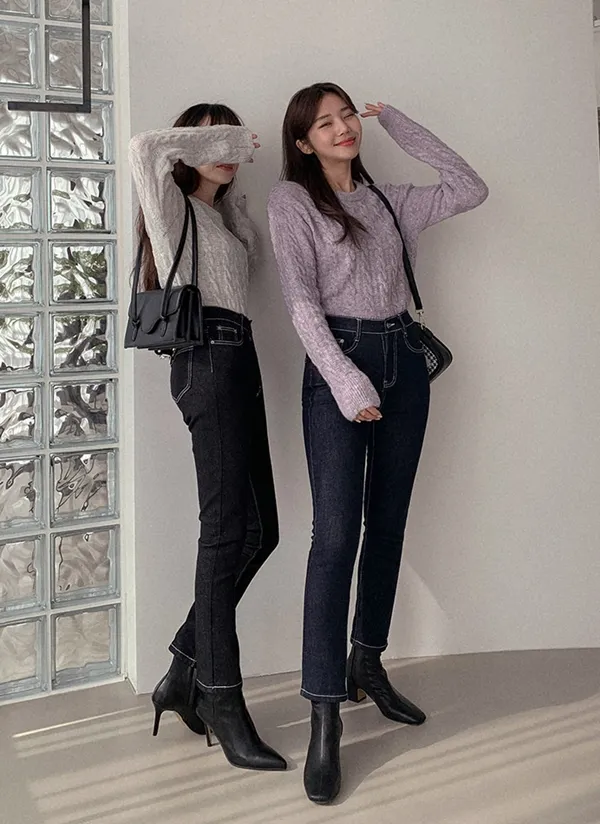 裏起毛ステッチラインスキニーデニムパンツ | レディースファッション