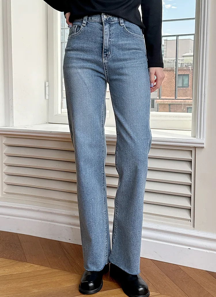 フレイドヘムストレートデニムパンツ | レディースファッション通販  