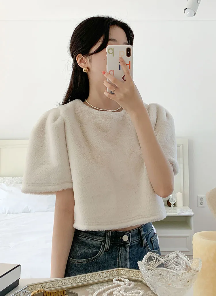 フェイクファークロップド半袖Tシャツ | レディースファッション通販