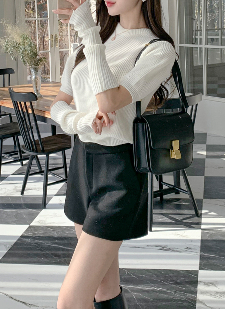 【美品】PATOU ウールプリーツショートパンツ ショートパンツ レディース（エクリュブラウン） ウール ヘリンボーン