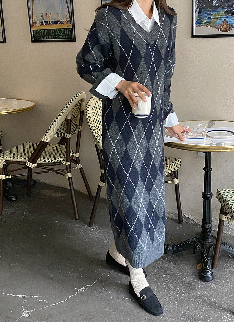 アーガイルニットワンピース アーガイルニットワンピース×ボレロセット